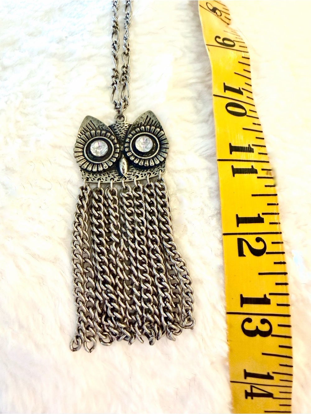 Silver-Tone Owl Fringe Pendant Necklace - Women Jewelry